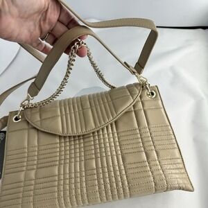 Vince Camuto Medium Barb Quilted Leather Tan Convertible Crossbody Bag Chain